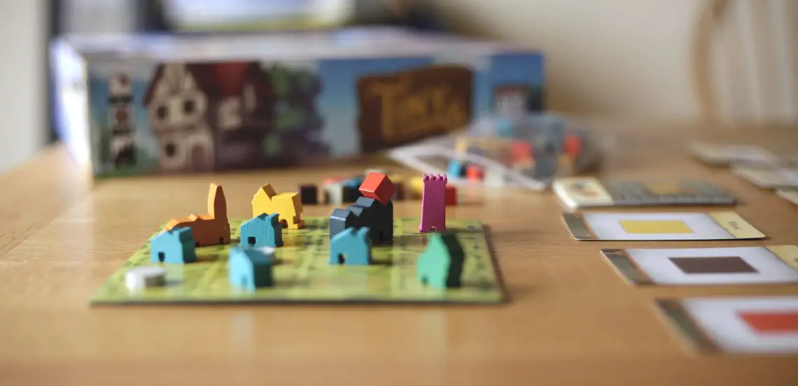 Tiny Towns board game and pieces