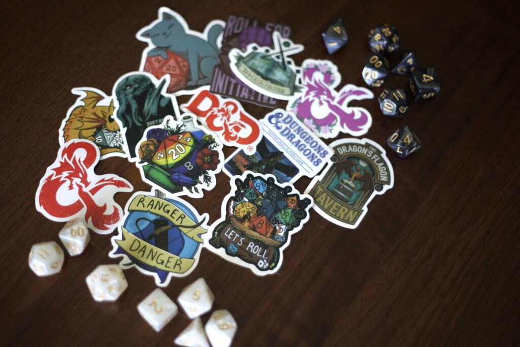 D&D stickers and dice